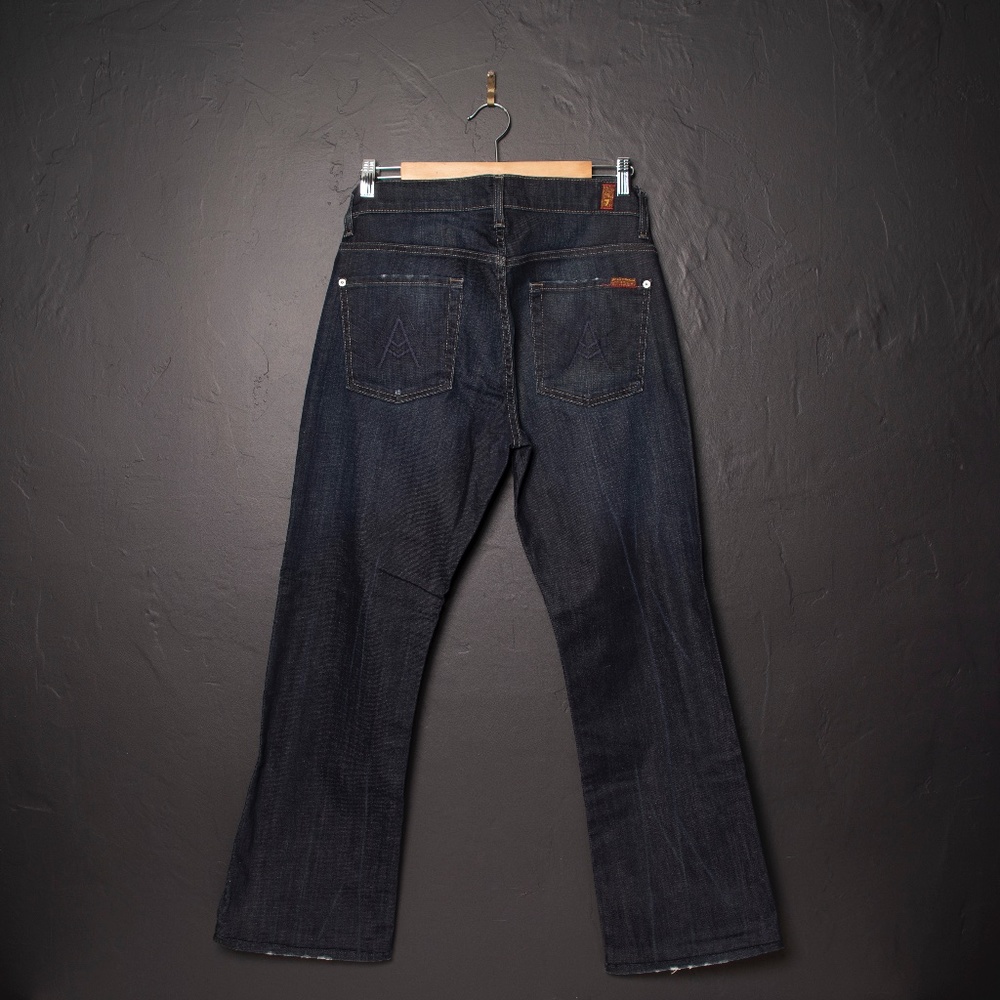 Mens 7FAM Dark Wash  'A' pkt Bootcut Jeans Sz 30